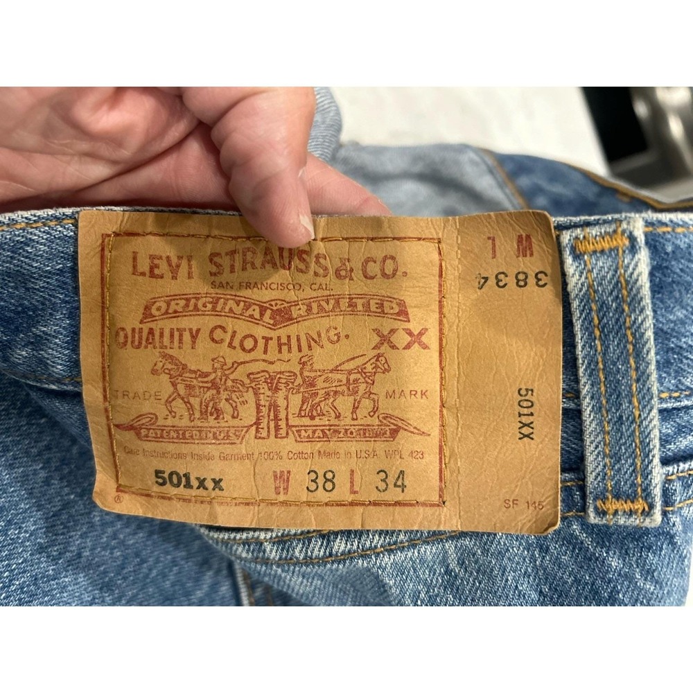 Dead Stock Levis 501xx Blue Denim Jeans Button Fly 38X34 USA Vintage
